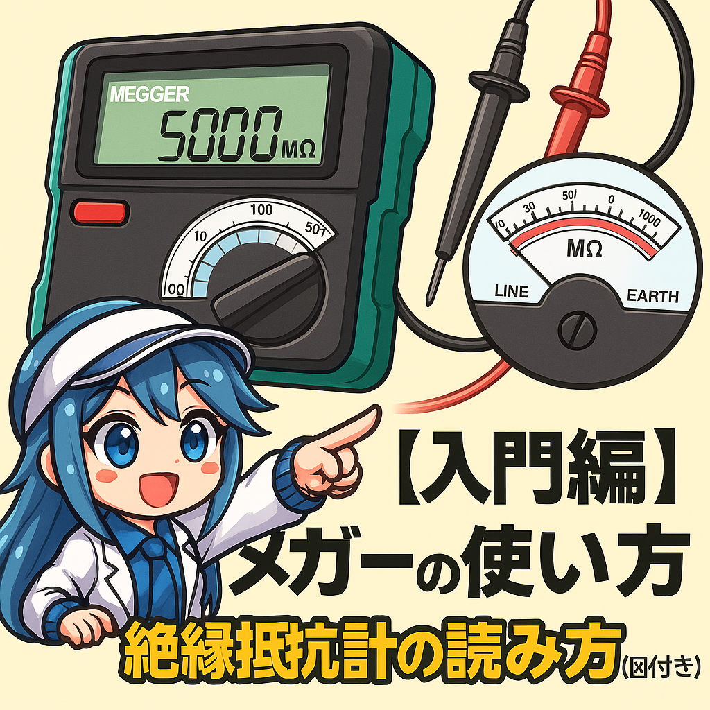 メガーで絶縁抵抗を測定するイラスト