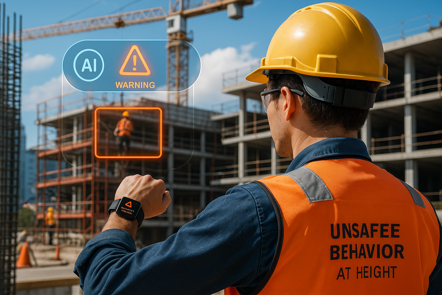 AIが現場の危険行動を検知して警告を出す様子