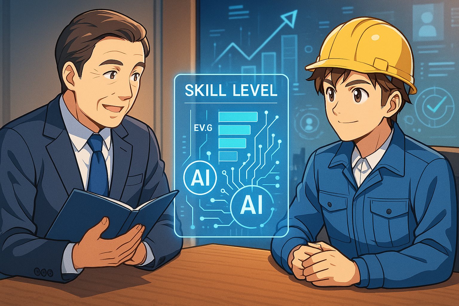 AI評価面談のアニメ画像