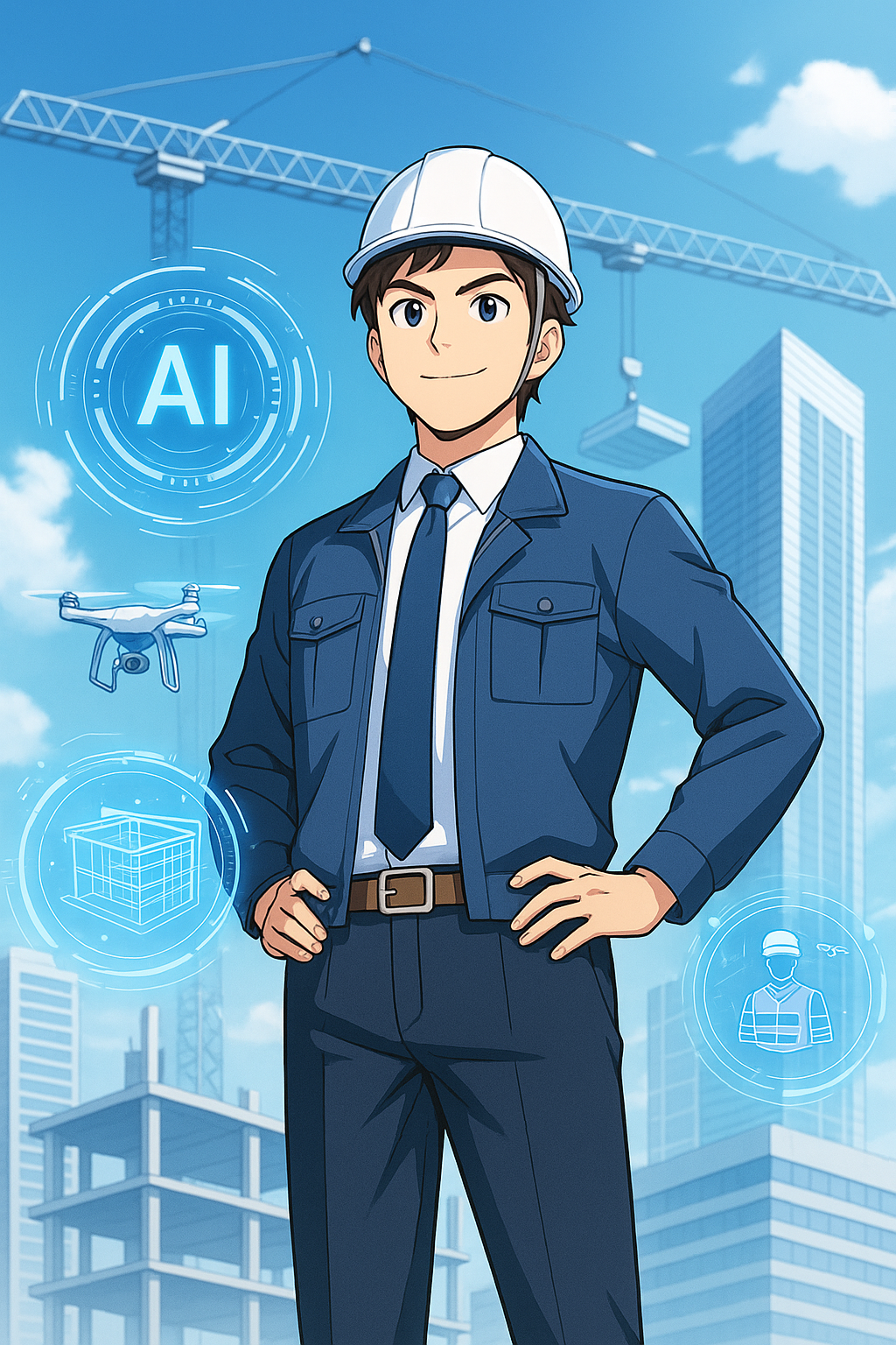 未来の建設現場とAIホログラム