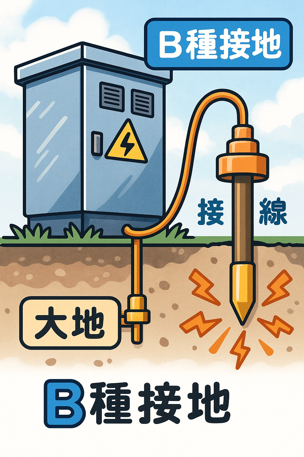 B種接地とは何かを説明するイラスト