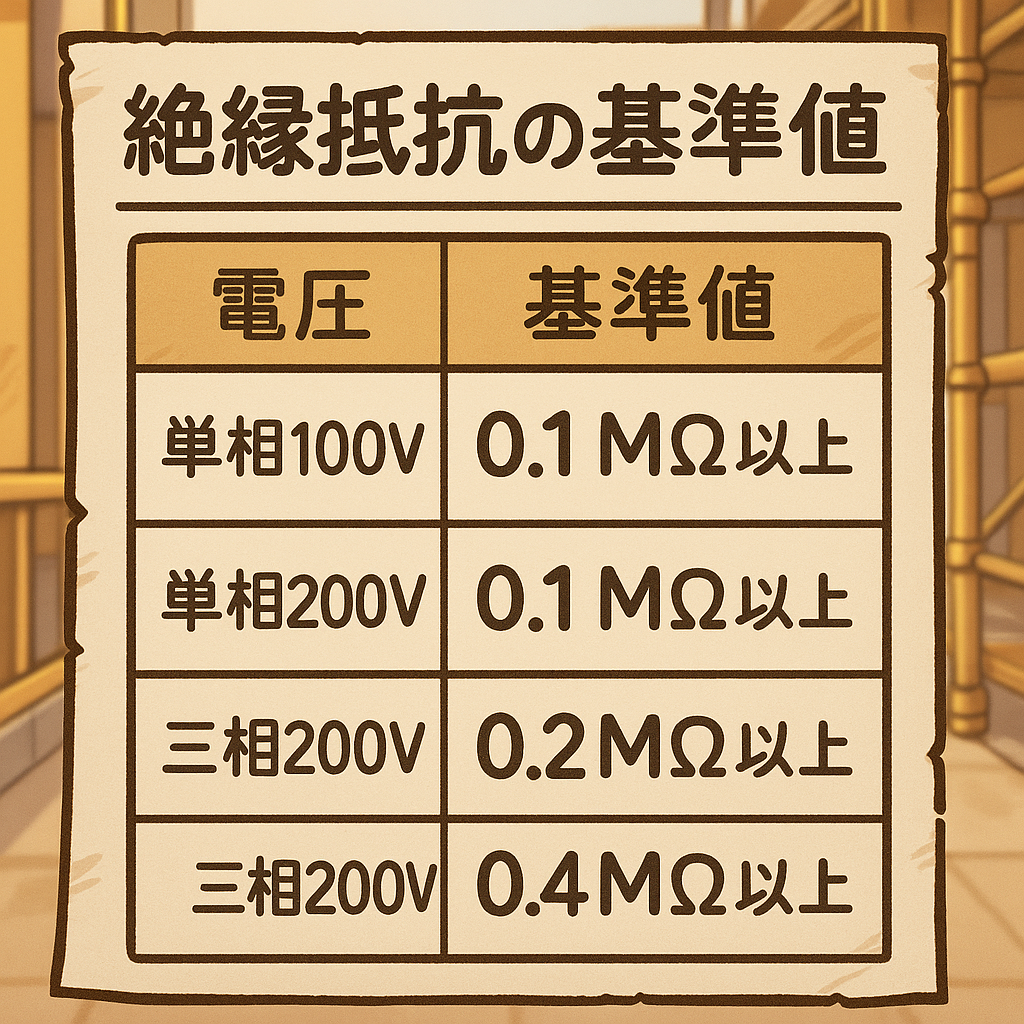 絶縁抵抗 基準値の早見表