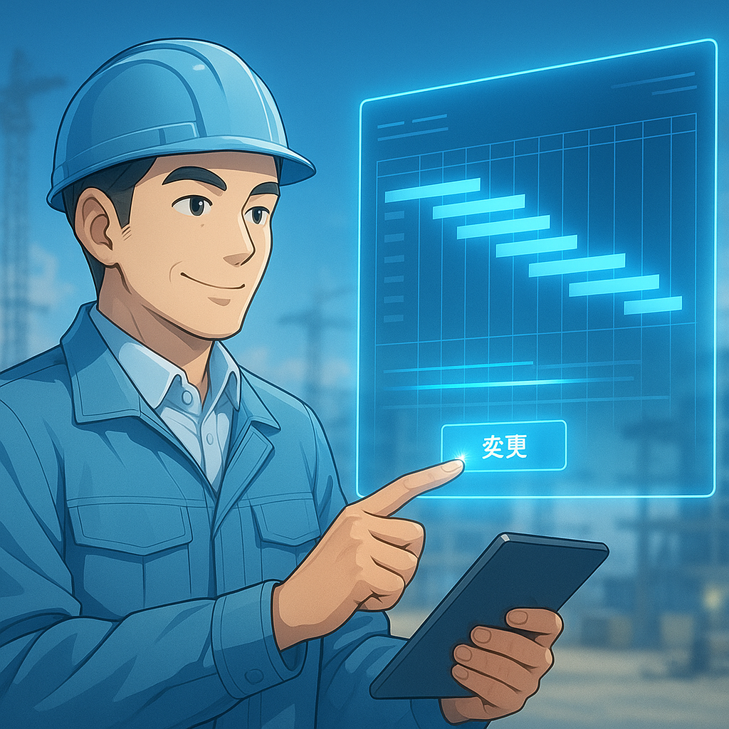 AIが未来型ホログラム工程表を生成する場面