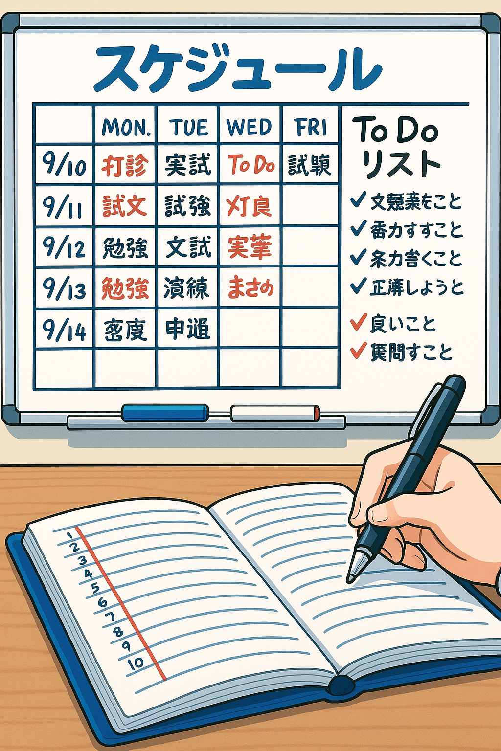 電気施工管理技士の勉強スケジュールのイラスト